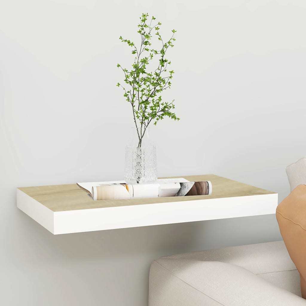 Floating Wall Shelf Oak and White 19.7"x9.1"x1.5" MDF