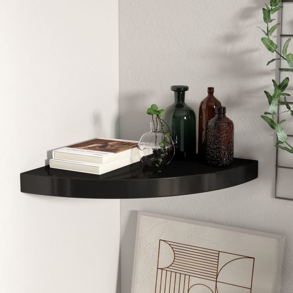 Floating Corner Shelf Black 13.8"x13.8"x1.5" MDF