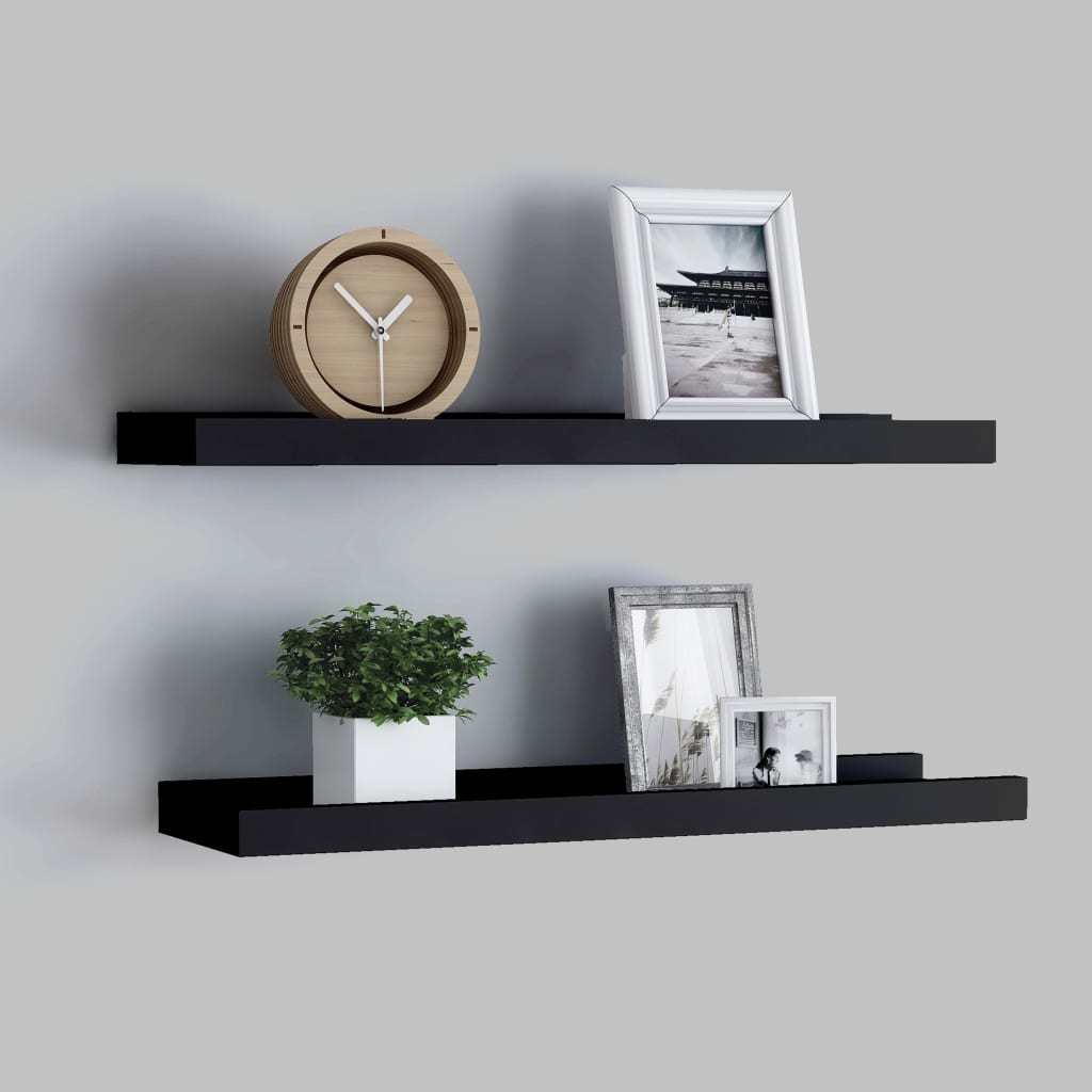 Picture Frame Ledge Shelves 2 pcs Black 15.7"x3.5"x1.2" MDF