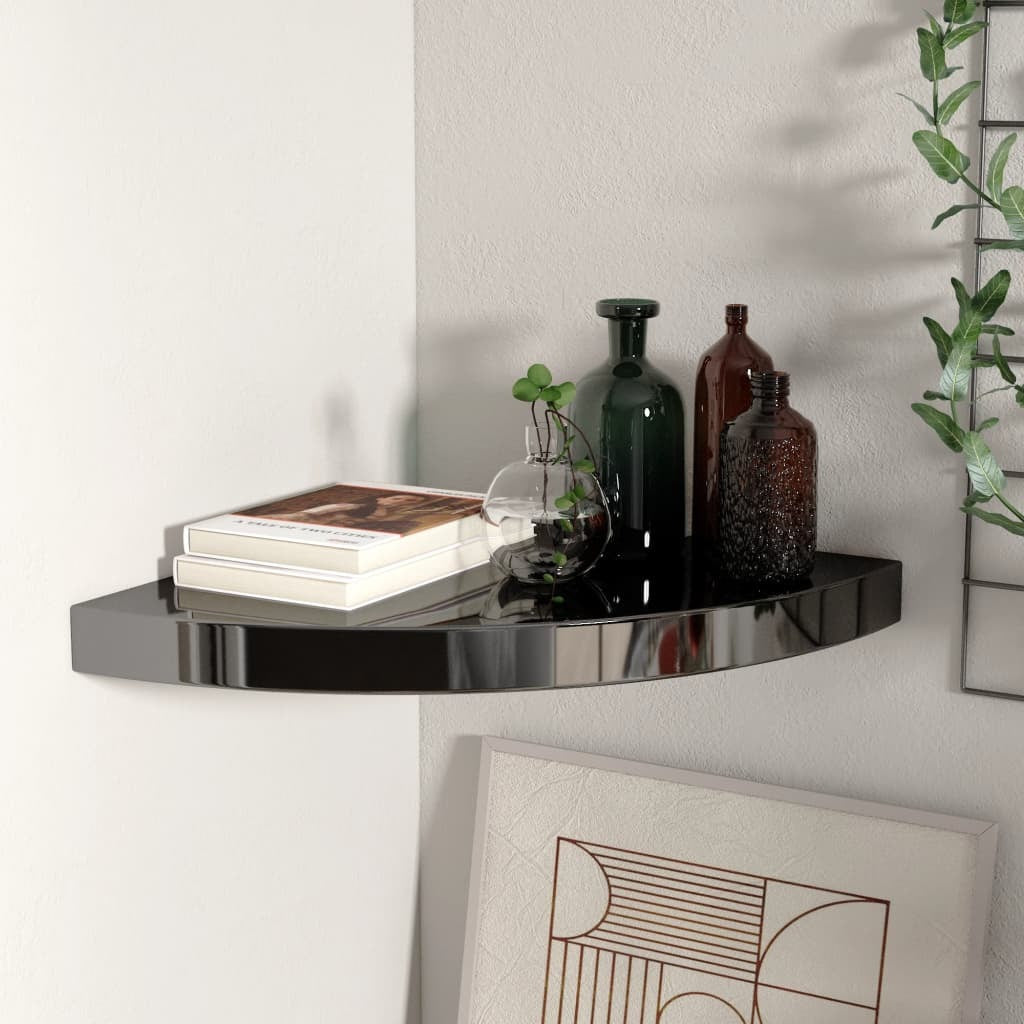 Floating Corner Shelf High Gloss Black 13.8"x13.8"x1.5" MDF