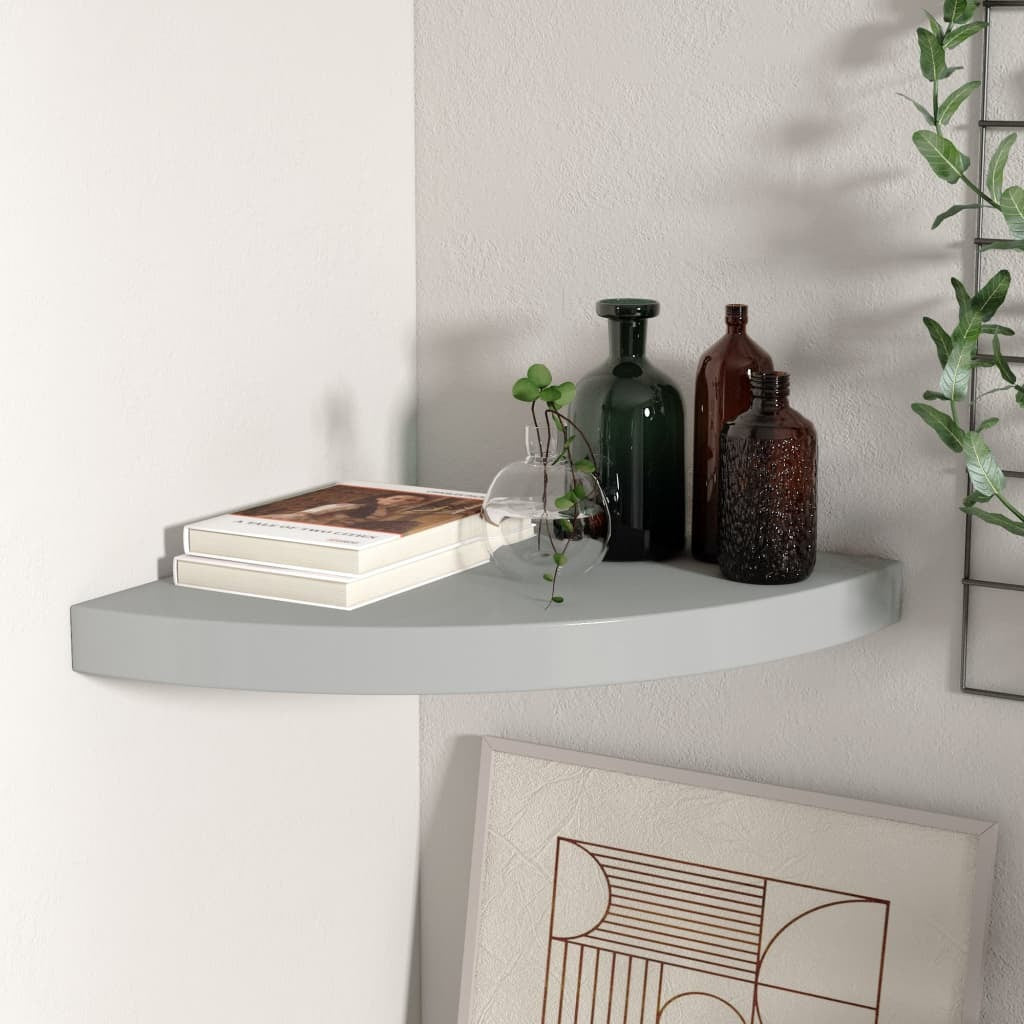 Floating Corner Shelf Gray 13.8"x13.8"x1.5" MDF