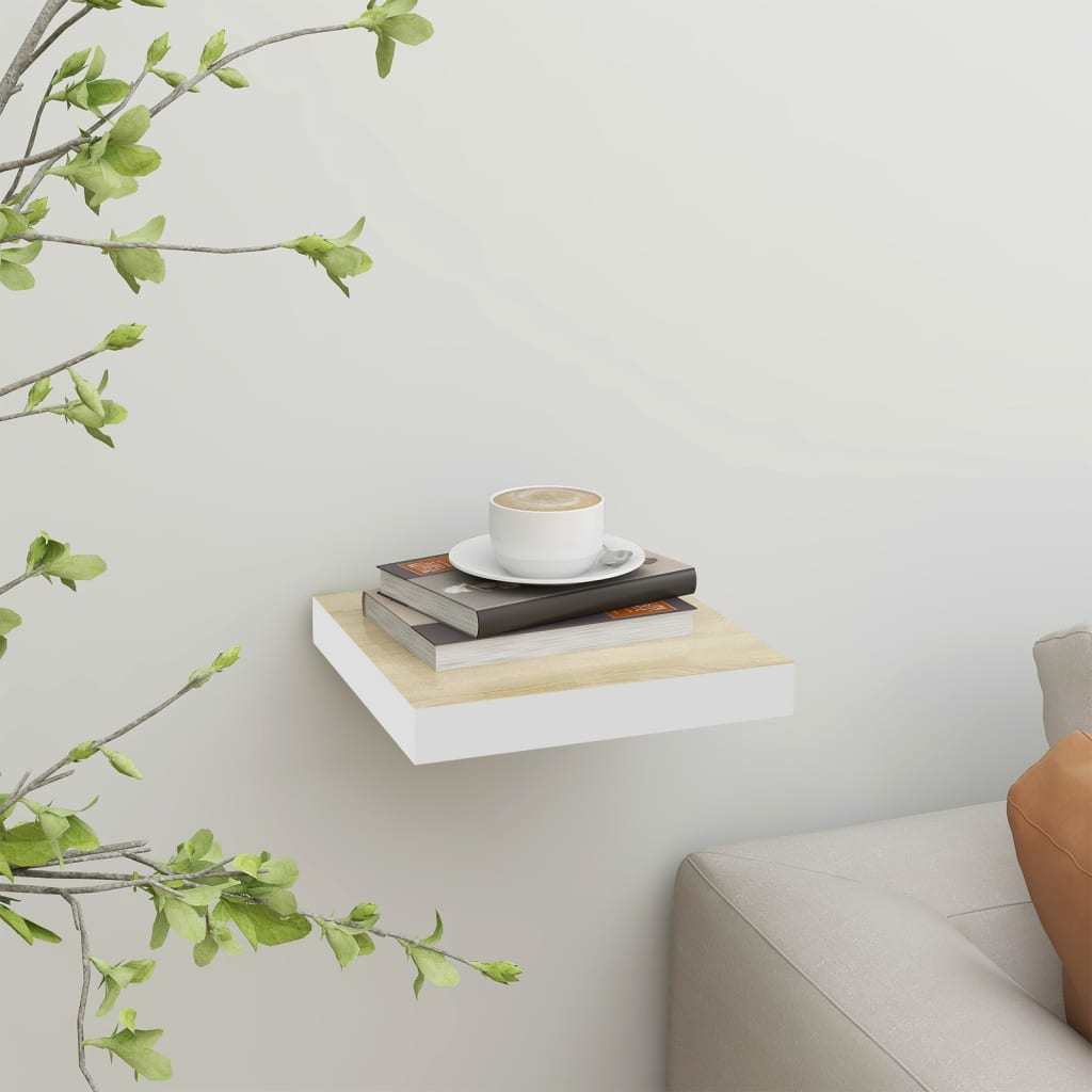 Floating Wall Shelf Oak and White 9.1"x9.3"x1.5" MDF