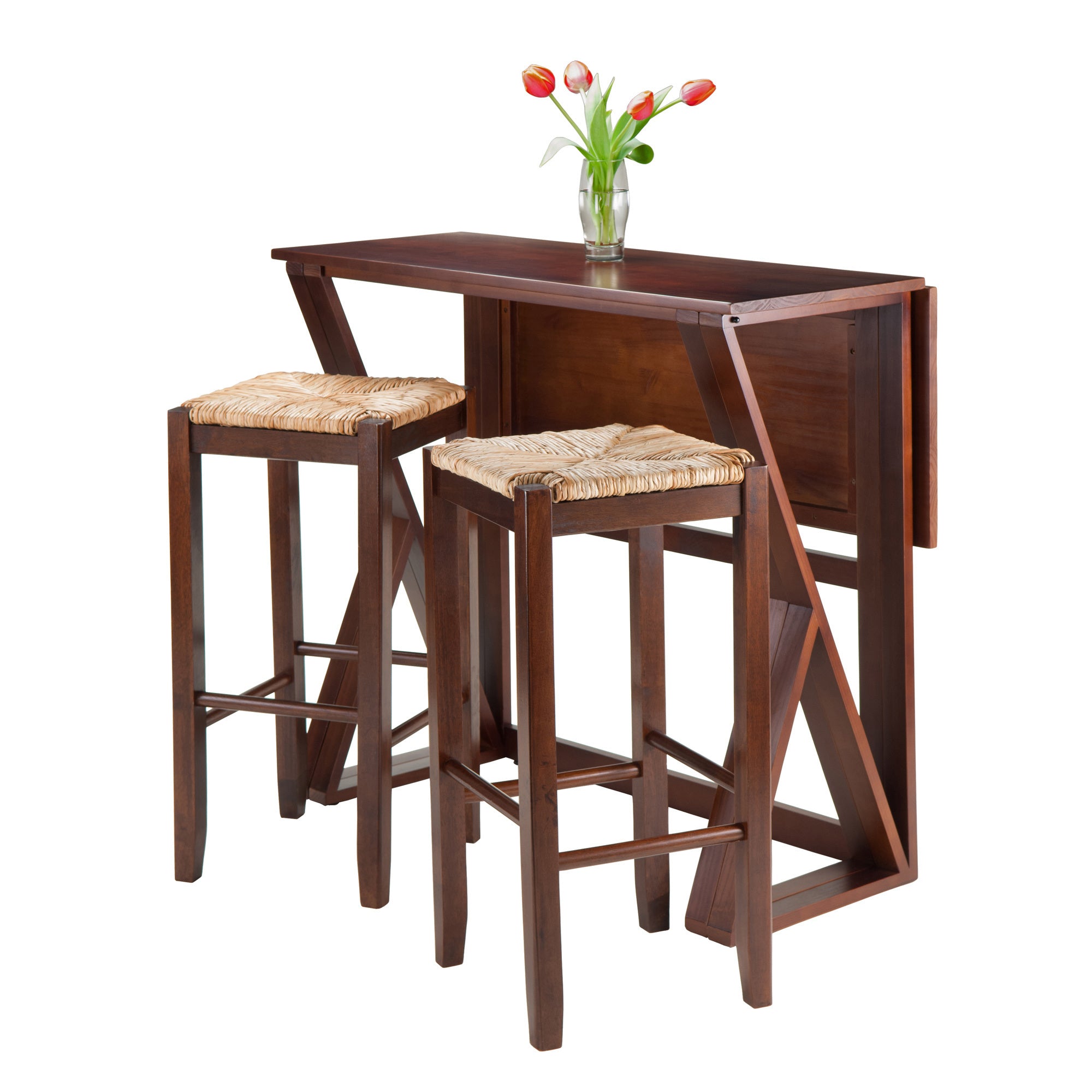 Harrington 3-Pc Drop Leaf High Table; 2-29" Rush Seat Stools