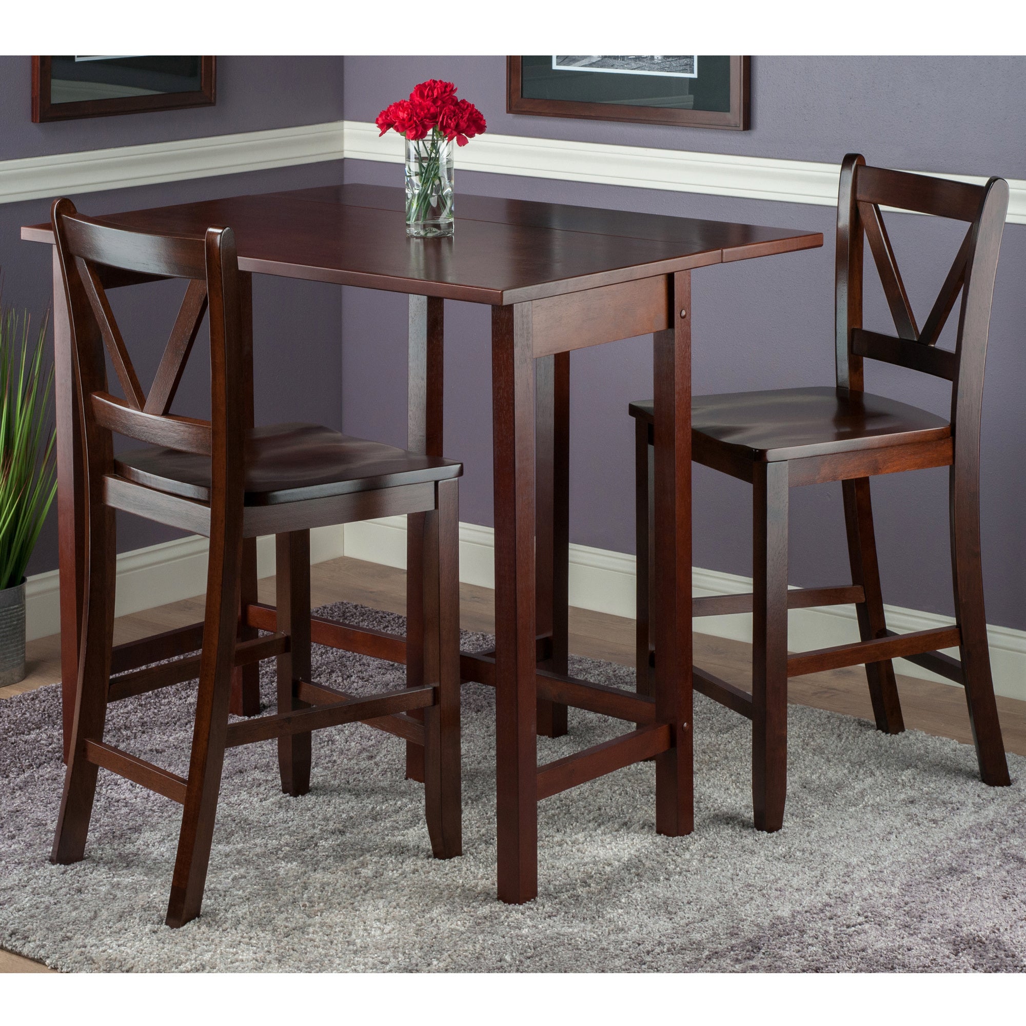 Lynnwood 3-Pc Drop Leaf Table with 2 Counter V-Back Stools