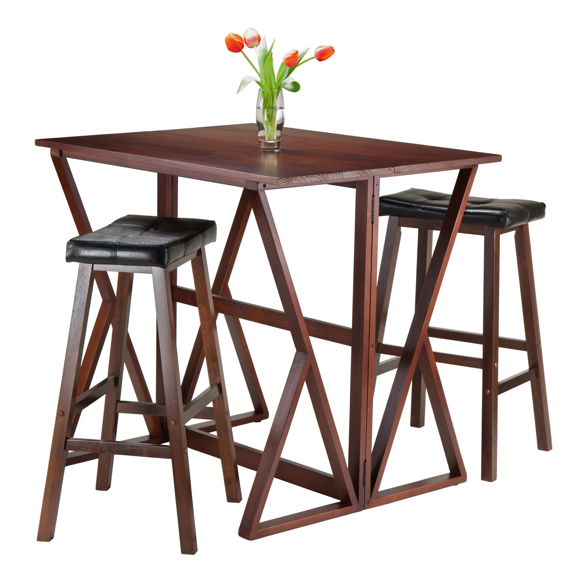 Harrington 3-Pc Drop Leaf High Table, 2 -29" Cushion Saddle Seat Stools