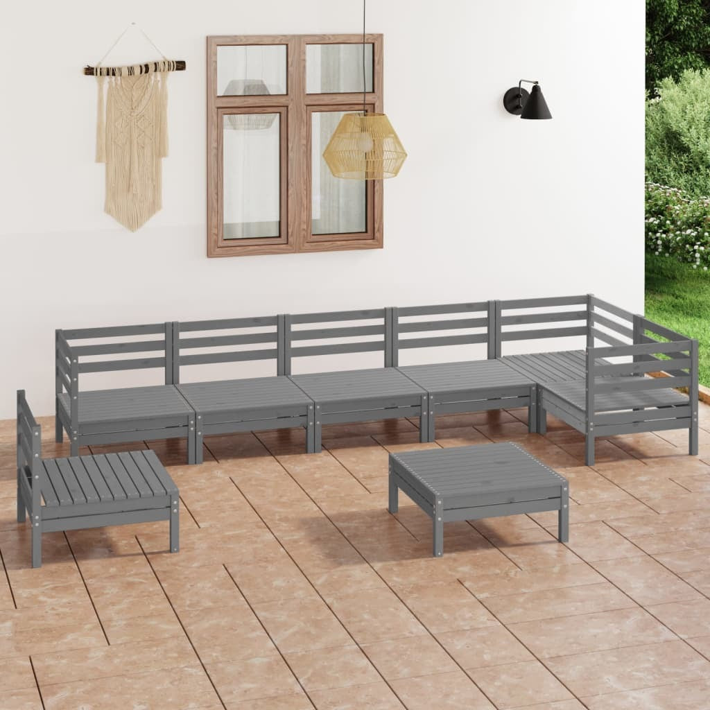 8 Piece Patio Lounge Set Solid Pinewood Gray