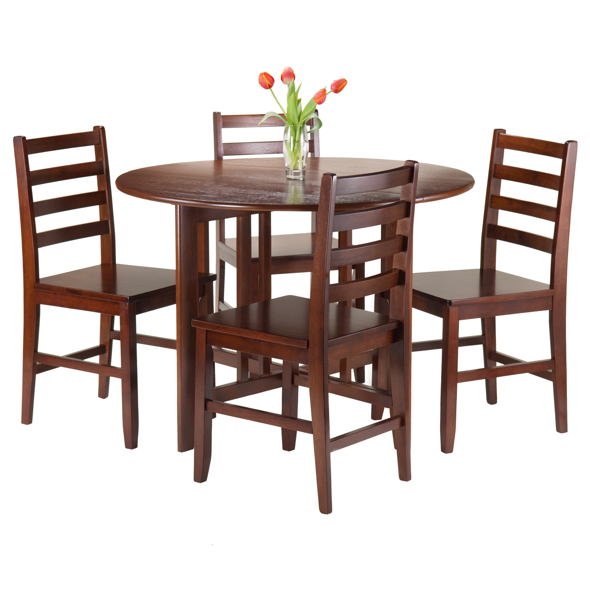 Alamo 5-Pc Round Drop Leaf Table with 4 Hamilton Ladder Back