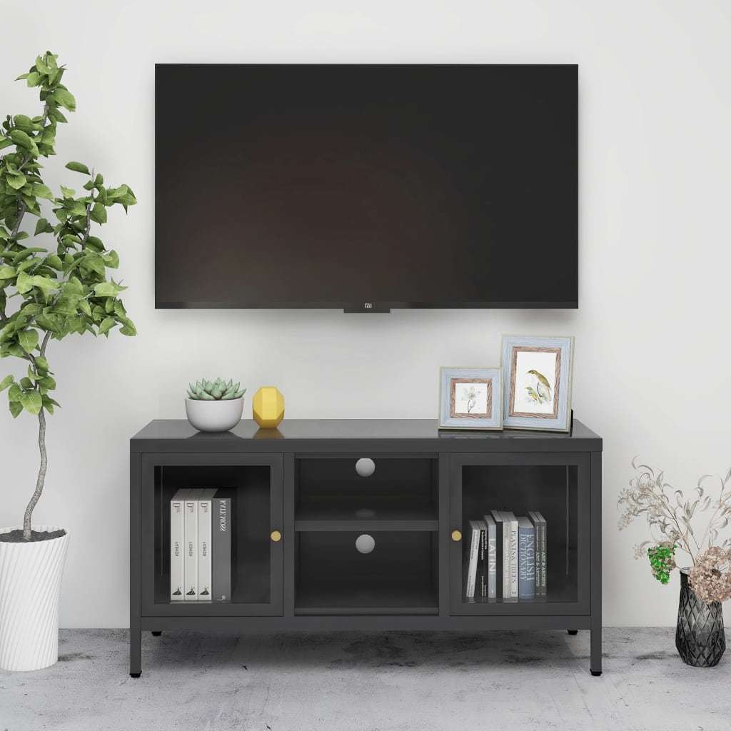 TV Stand Anthracite 41.3"x13.8"x20.5" Steel and Glass