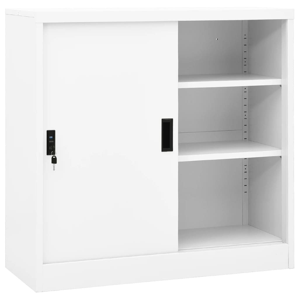 Office Cabinet with Sliding Door White 35.4"x15.7"x35.4" Steel