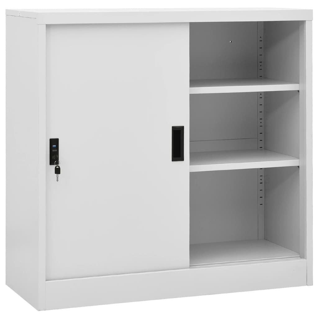 Office Cabinet with Sliding Door Light Gray 35.4"x15.7"x35.4" Steel