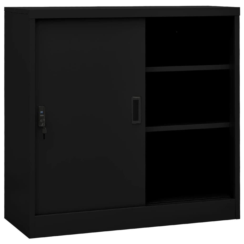 Office Cabinet with Sliding Door Black 35.4"x15.7"x35.4" Steel