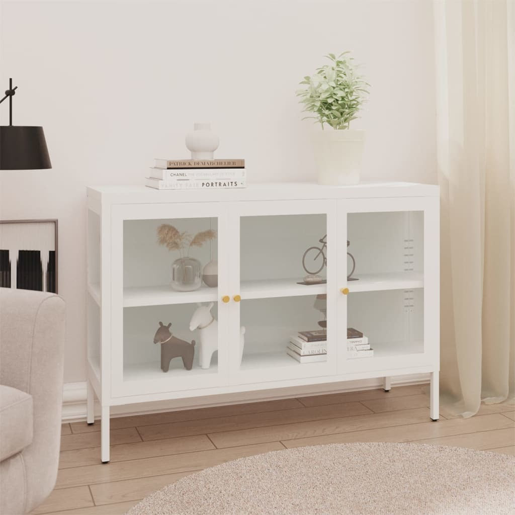 Sideboard White 41.3"x13.8"x27.6" Steel and Glass