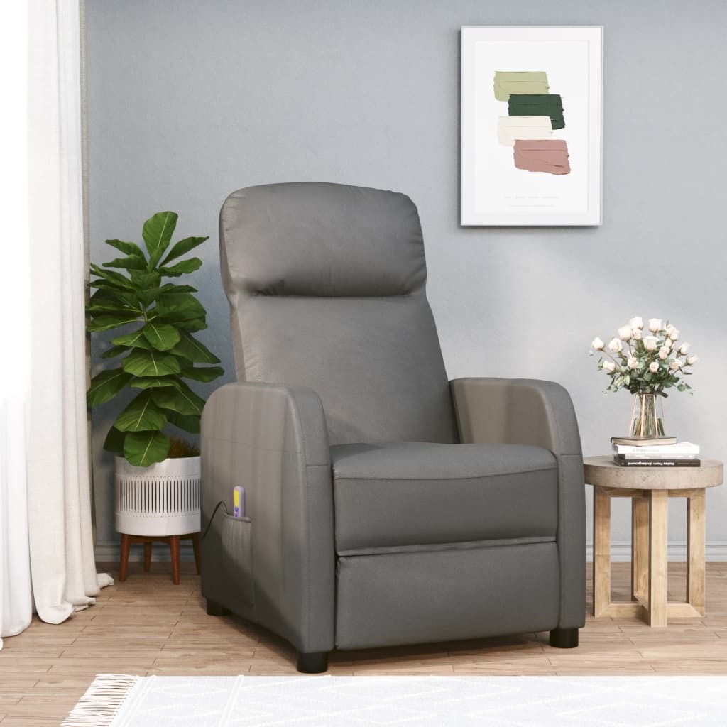 Massage Reclining Chair Anthracite Faux Leather