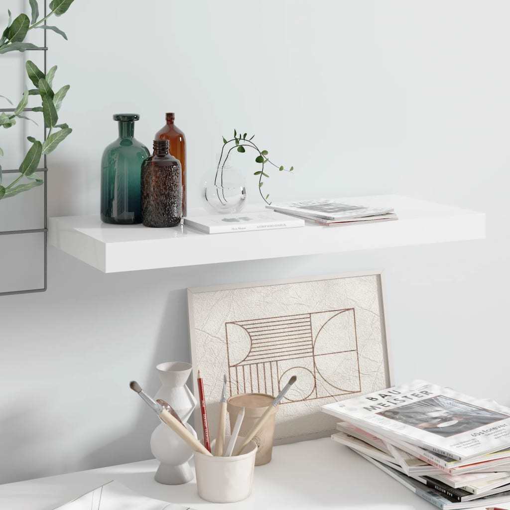 Floating Wall Shelf High Gloss White 23.6"x9.3"x1.5" MDF