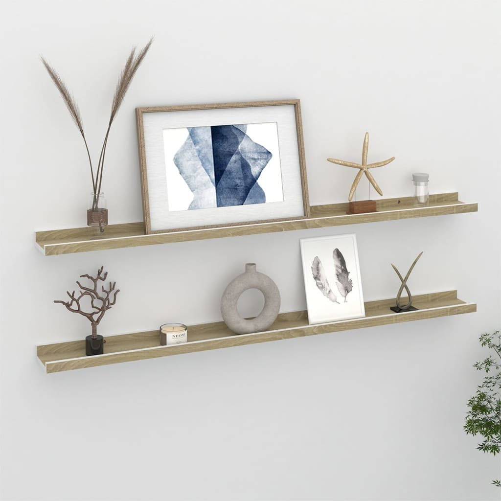 Wall Shelves 2 pcs White and Sonoma Oak 39.4"x3.5"x1.2"