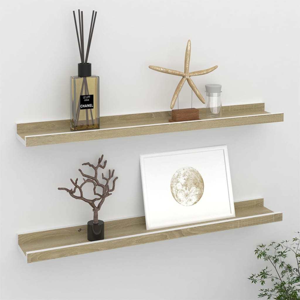 Wall Shelves 2 pcs White and Sonoma Oak 23.6"x3.5"x1.2"