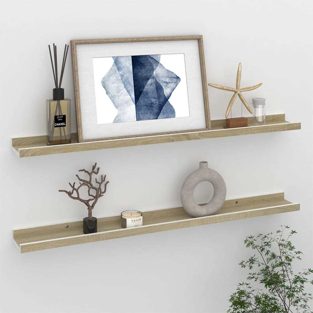 Wall Shelves 2 pcs White and Sonoma Oak 31.5"x3.5"x1.2"