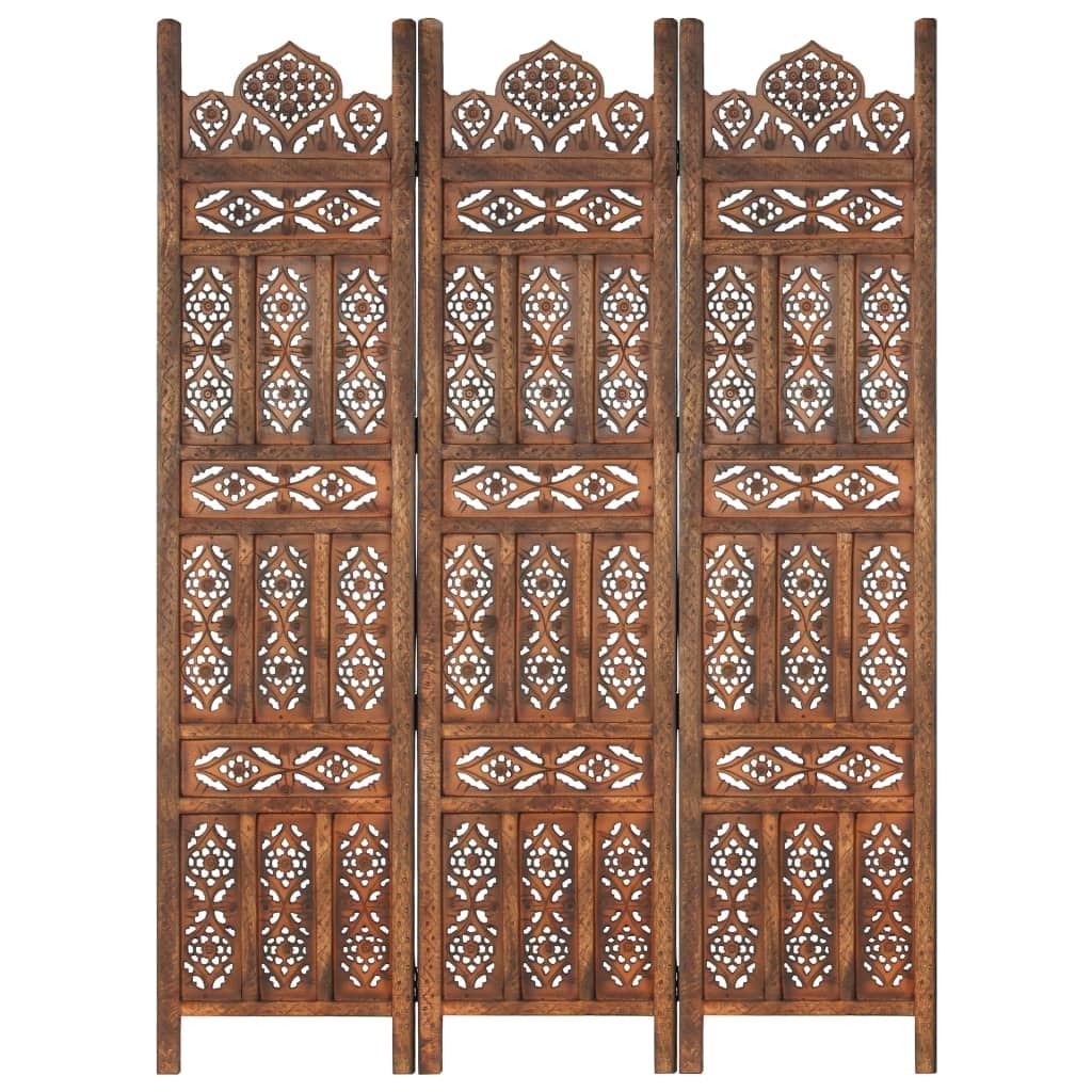 Hand carved 3-Panel Room Divider Brown 47.2"x65" Solid Mango Wood