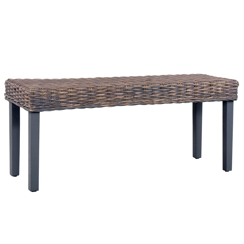 Bench 43.3" Gray Natural Kubu Rattan and Solid Mango Wood