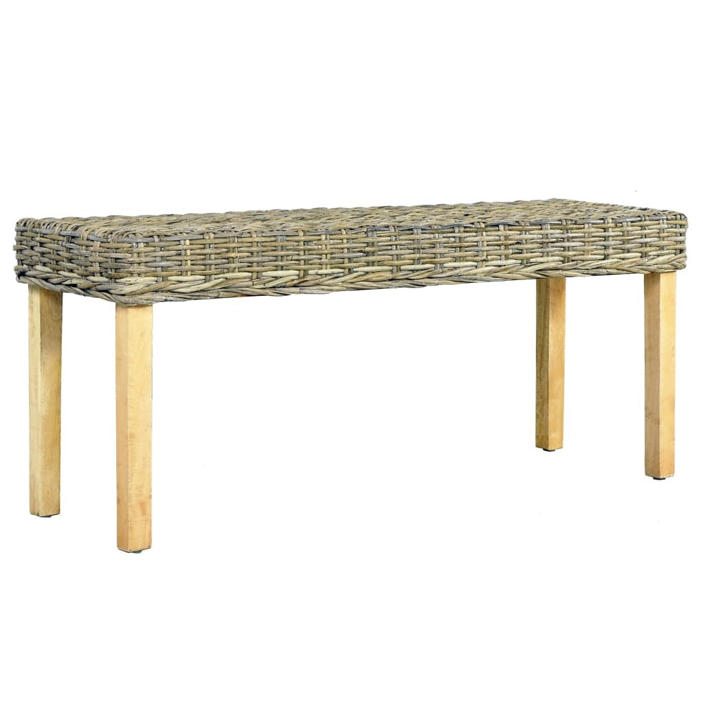 Bench 43.3" Natural Kubu Rattan and Solid Mango Wood