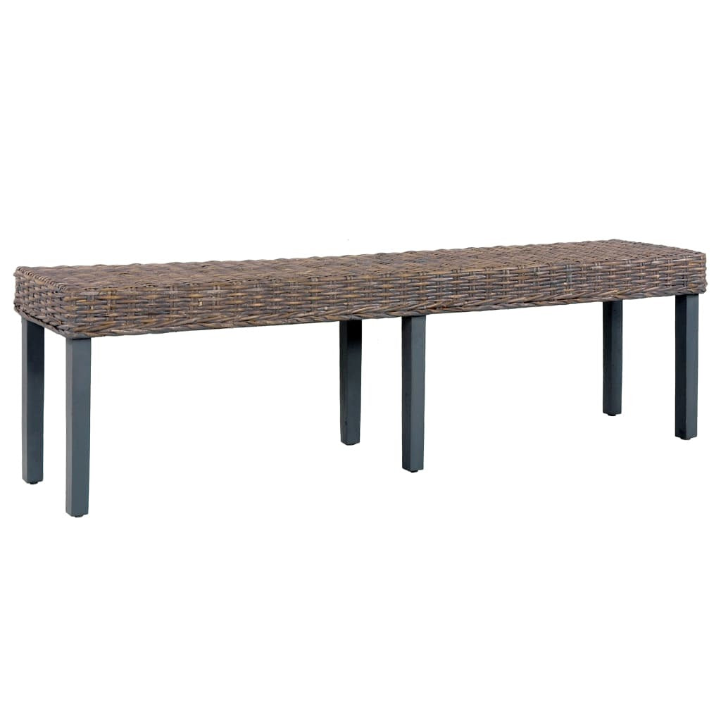 Bench 63" Gray Natural Kubu Rattan and Solid Mango Wood