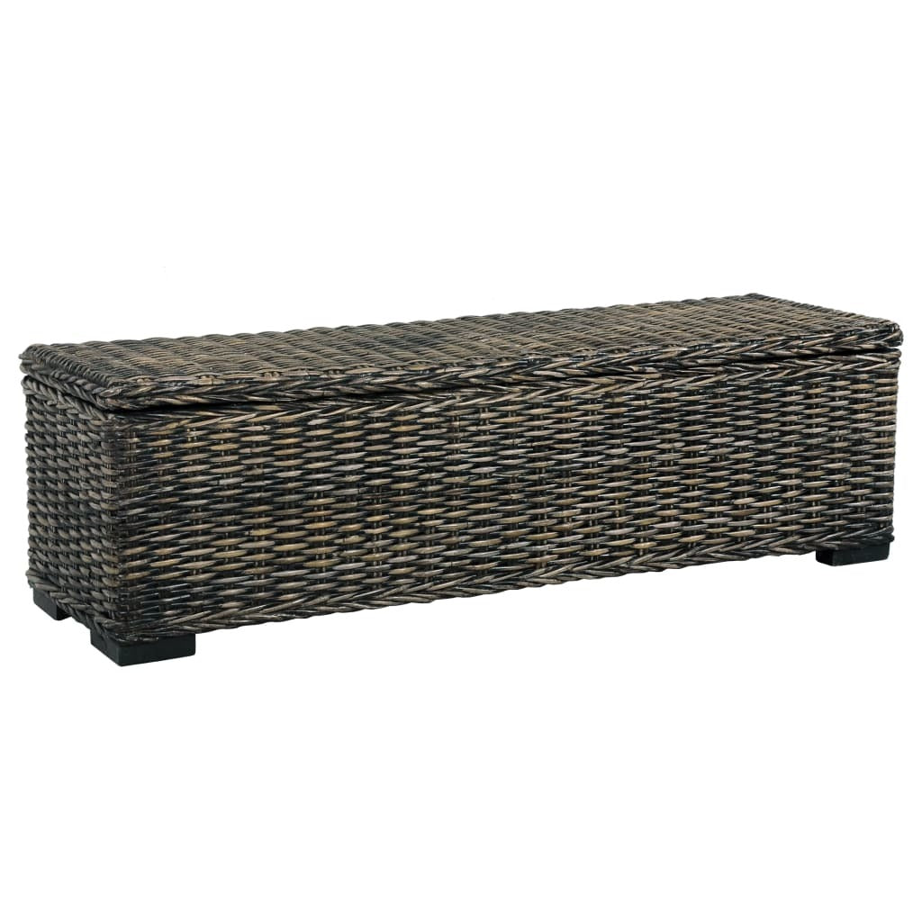 Storage Box 47.2" Black Kubu Rattan and Solid Mango Wood