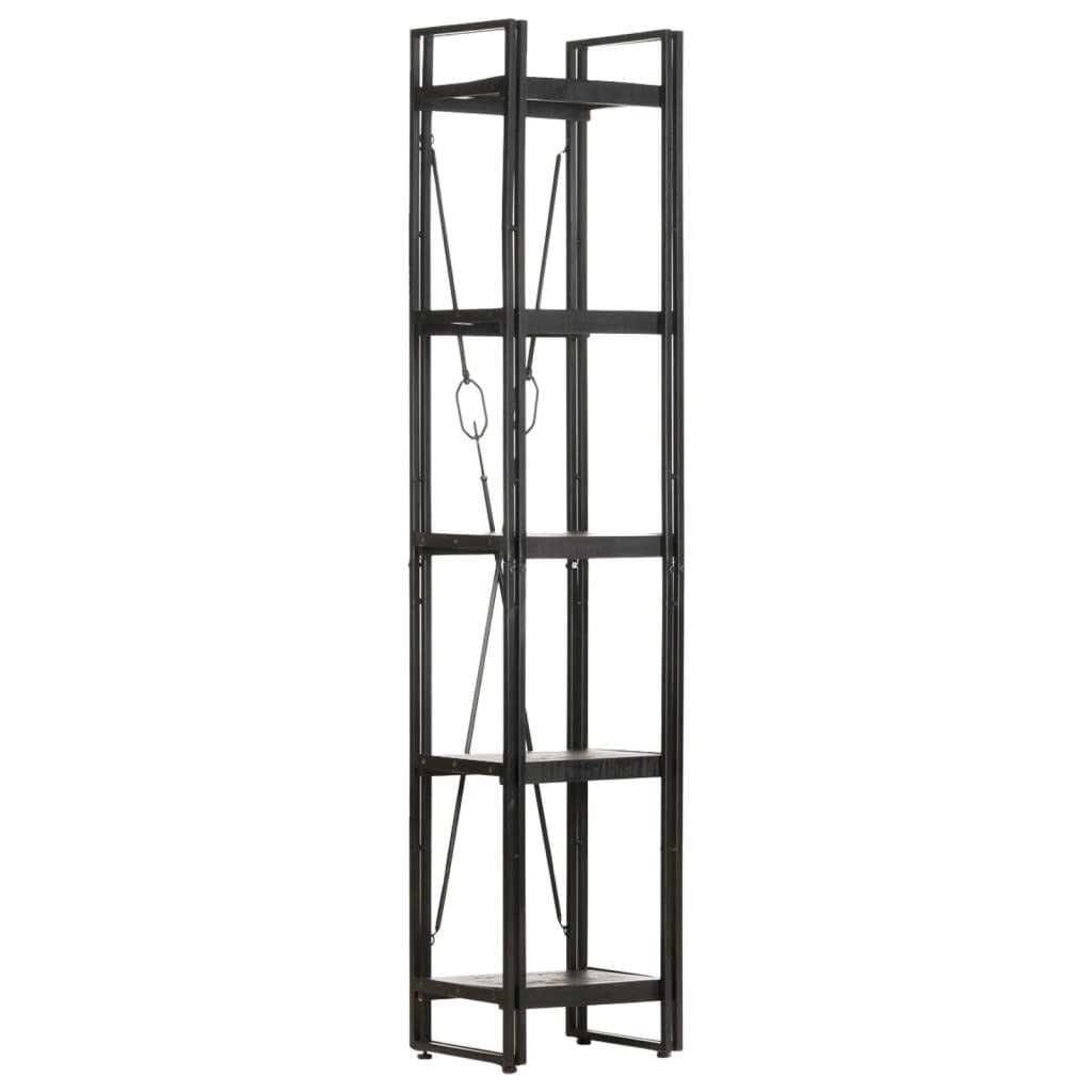 5-Tier Bookcase Black 15.7"x11.8"x70.9" Solid Mango Wood