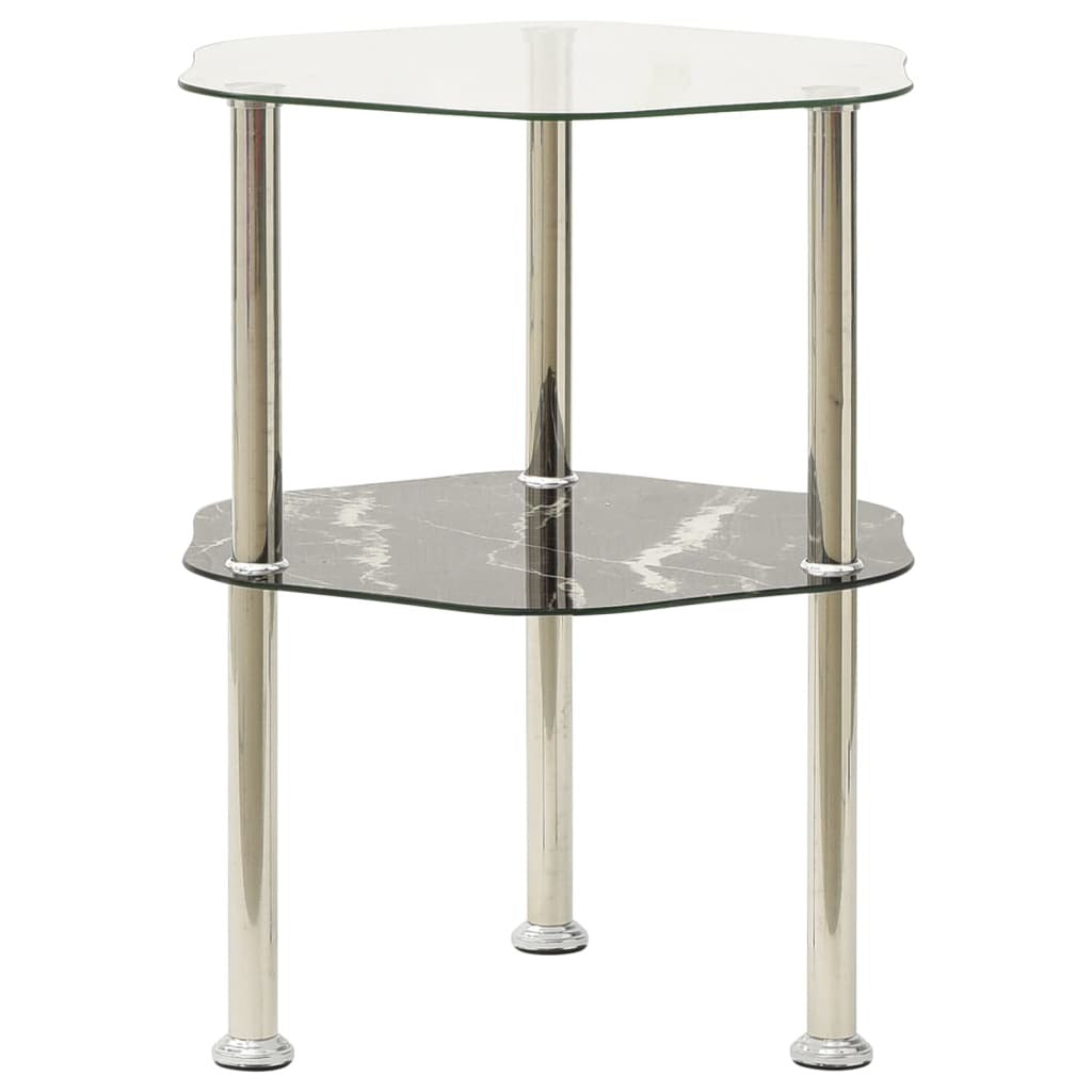 2-Tier Side Table Transparent & Black 15"x15"x19.7" Tempered Glass