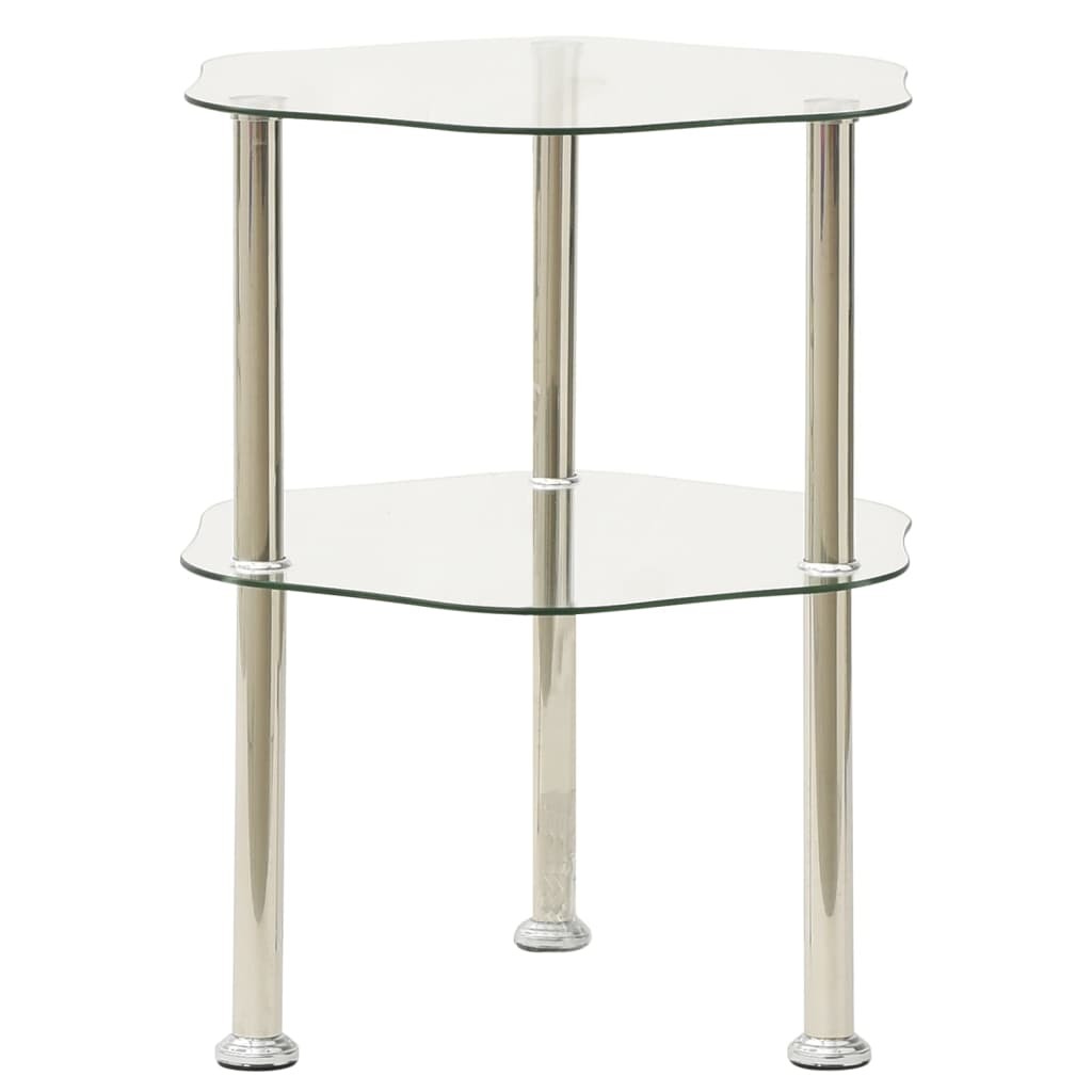 2-Tier Side Table Transparent 15"x15"x19.7" Tempered Glass