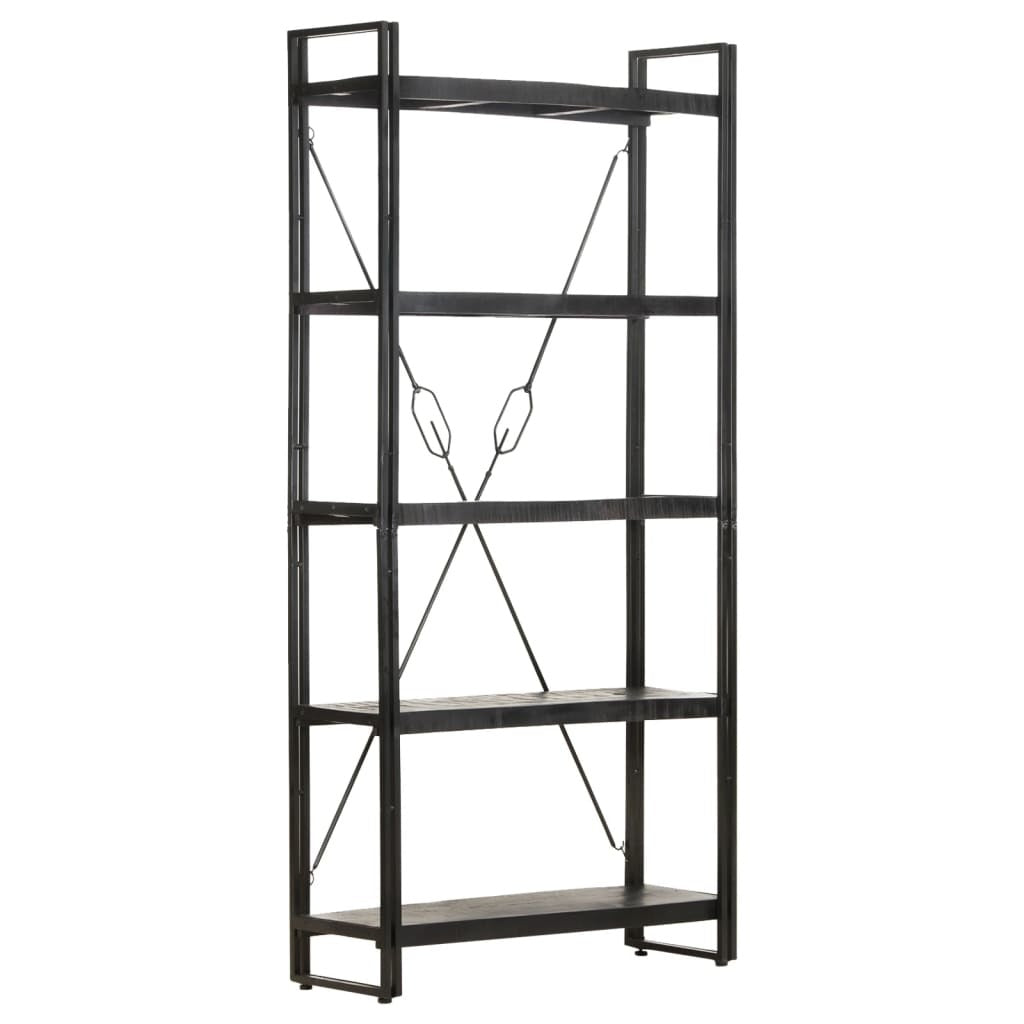 5-Tier Bookcase Black 35.4"x11.8"x70.9" Solid Mango Wood