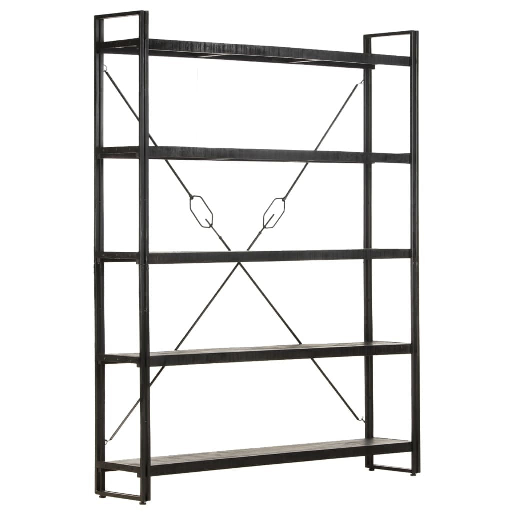 5-Tier Bookcase Black 55.1"x11.8"x70.9" Solid Mango Wood