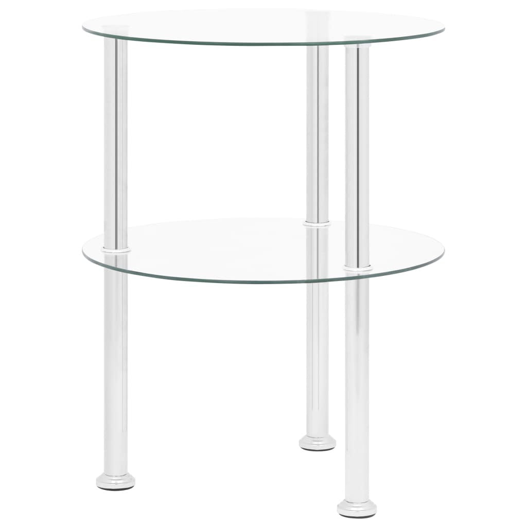 2-Tier Side Table Transparent 15" Tempered Glass