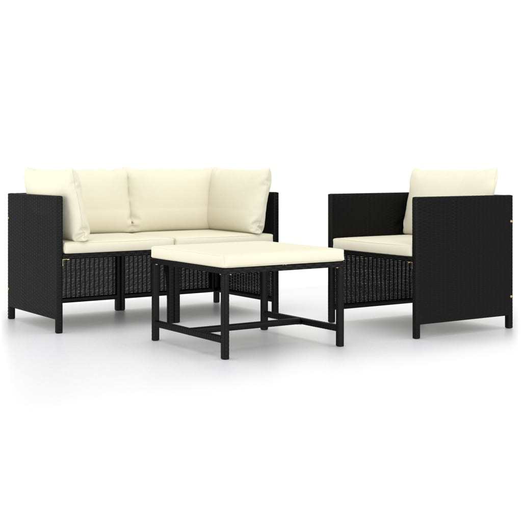 4 Piece Patio Sofa Set with Cushions Black Poly Rattan