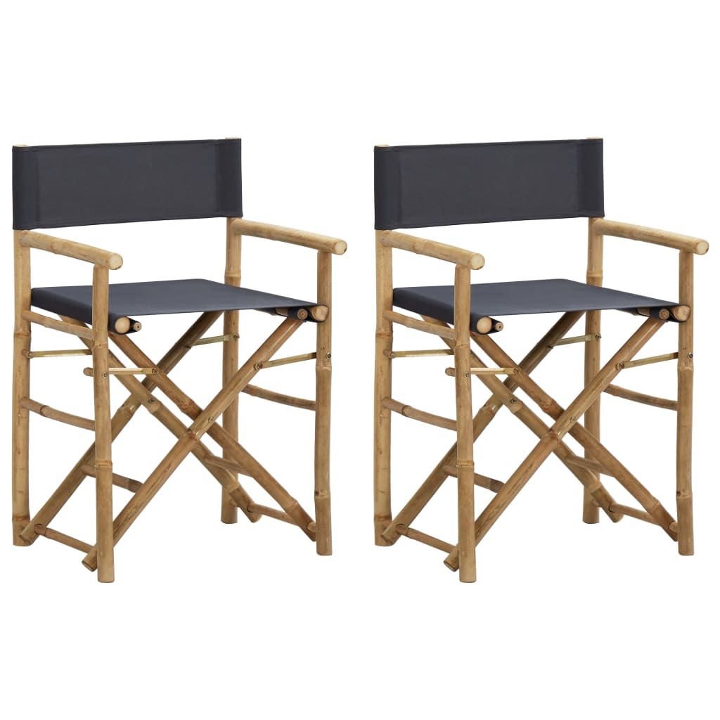 Folding Director's Chairs 2 pcs Dark Gray Bamboo and Fabric