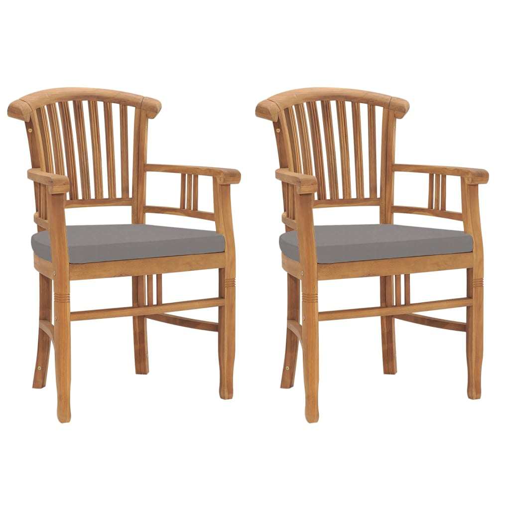 Patio Chairs 2 pcs with Dark Gray Cushions Solid Teak Wood