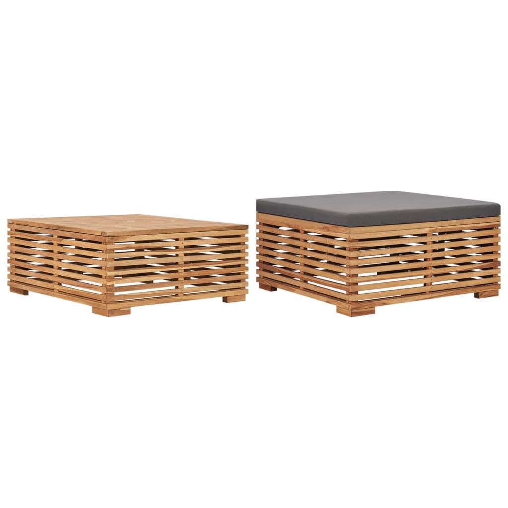 Patio Table and Footrest Set&Dark Gray Cushion Solid Teak Wood