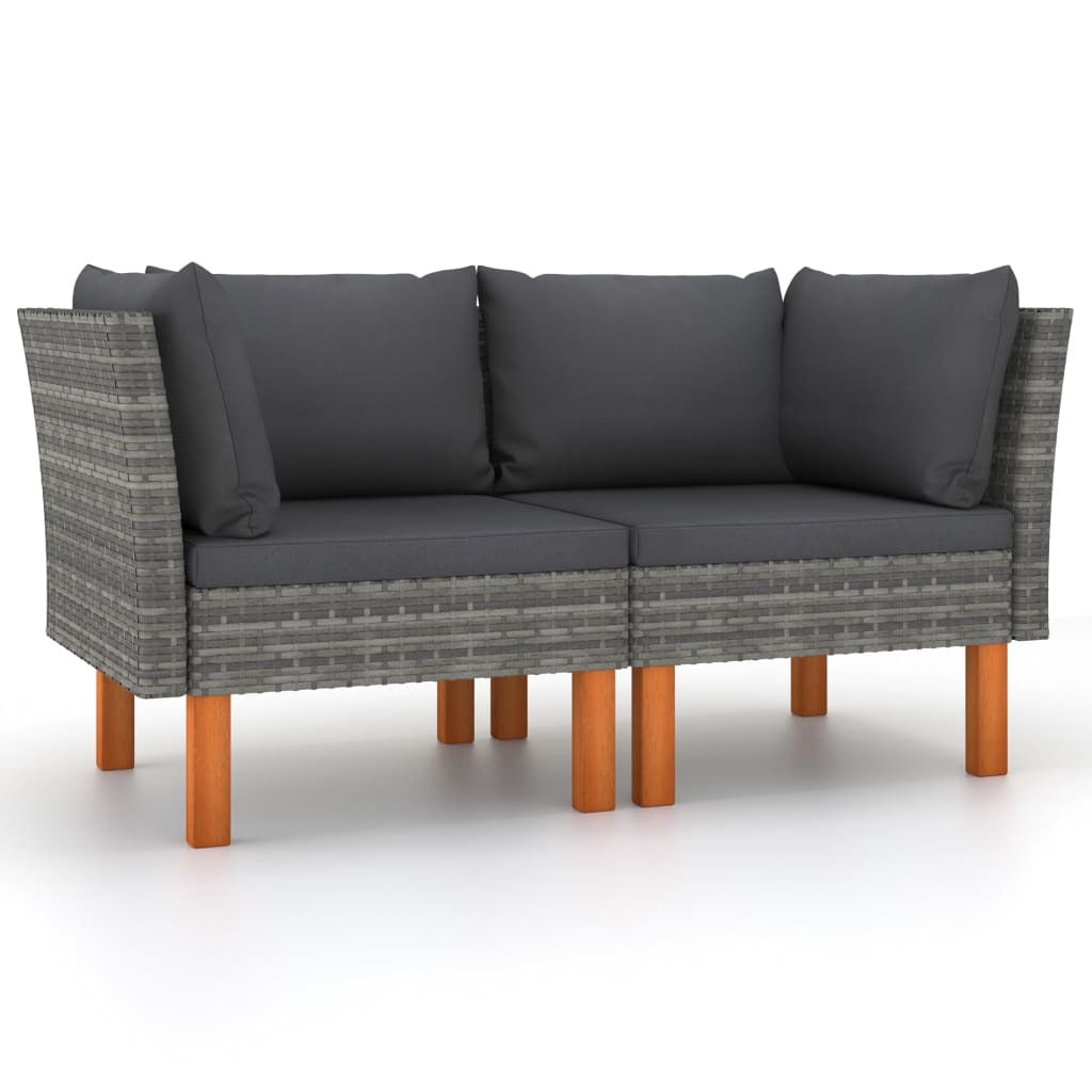 Corner Sofas 2 pcs Poly Rattan and Solid Eucalyptus Wood