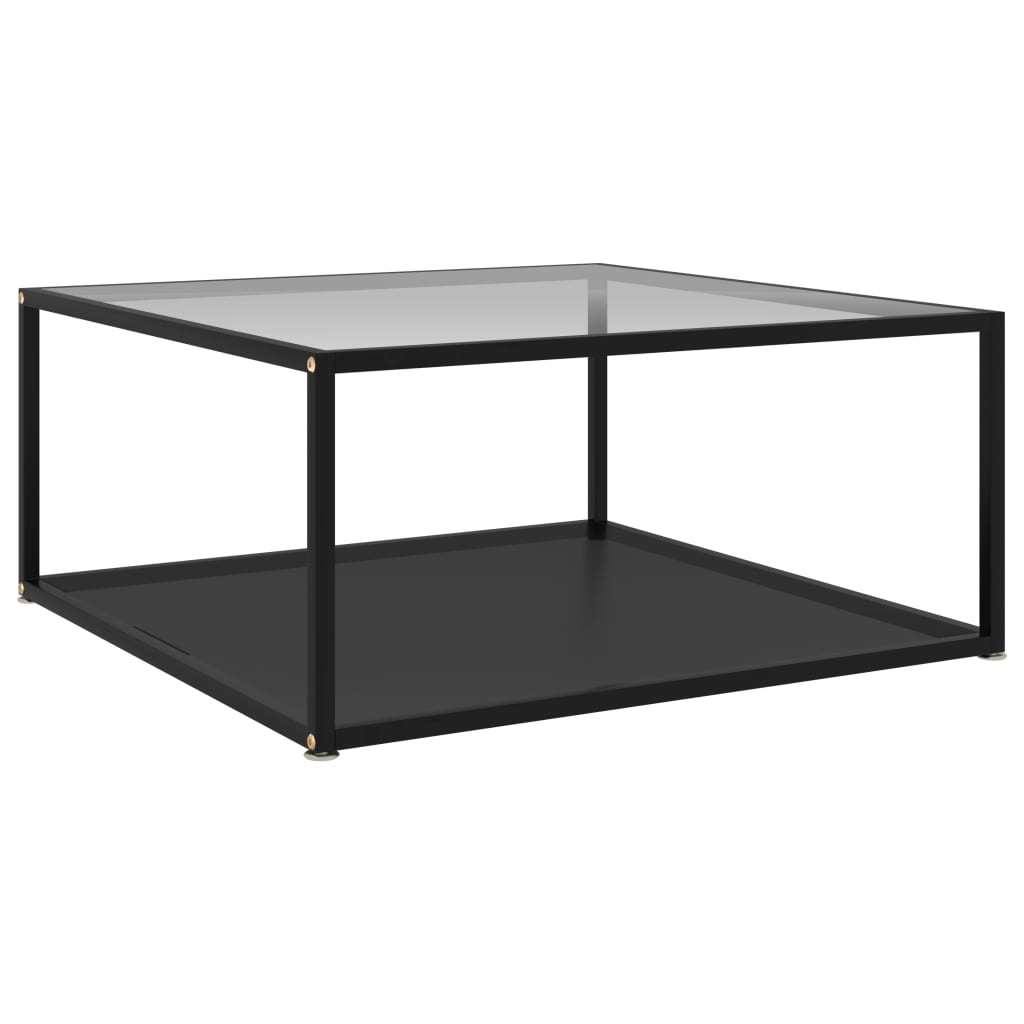 Coffee Table Transparent and Black 31.5"x31.5"x13.8" Tempered Glass