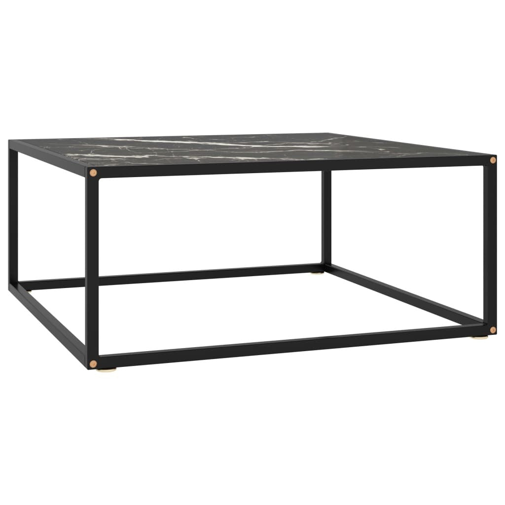 Coffee Table Black with Black Marble Glass 31.5"x31.5"x13.8"