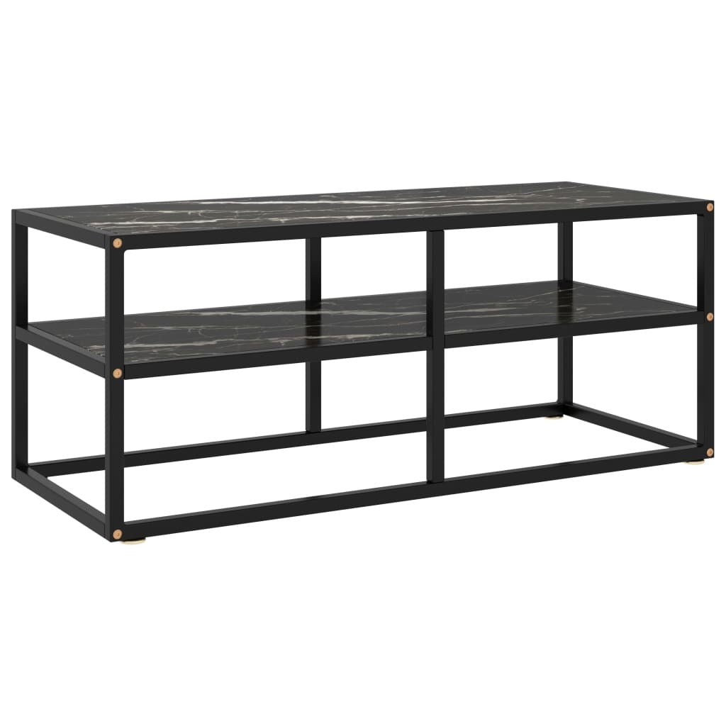 TV Stand Black with Black Marble Glass 39.4"x15.7"x15.7"