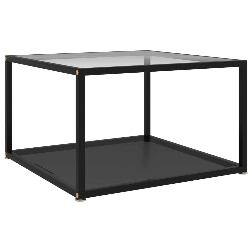 Coffee Table Transparent and Black 23.6"x23.6"x13.8" Tempered Glass