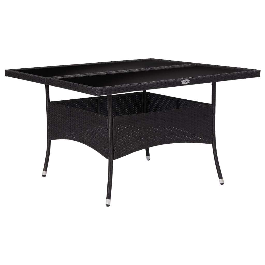 Patio Dining Table Black Poly Rattan and Glass