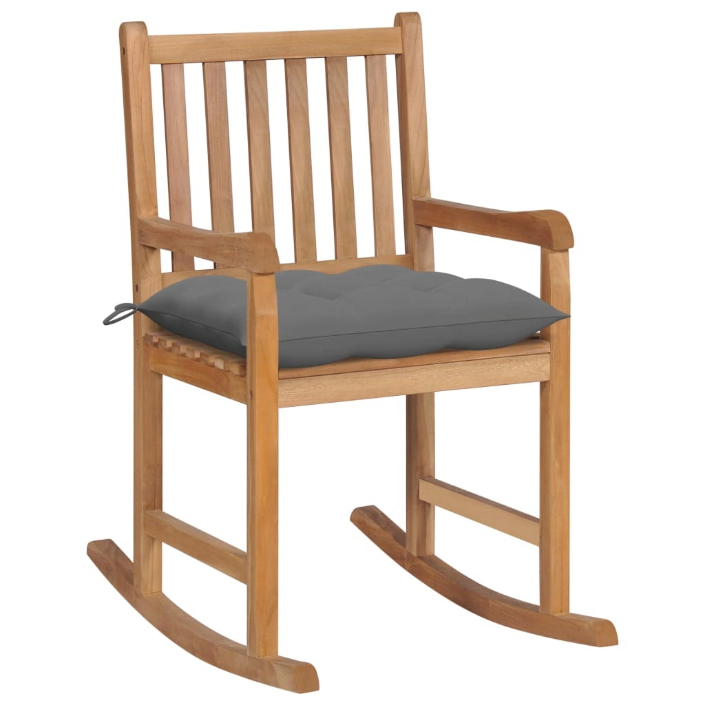 Rocking Chair with Gray Cushion Solid Teak Wood