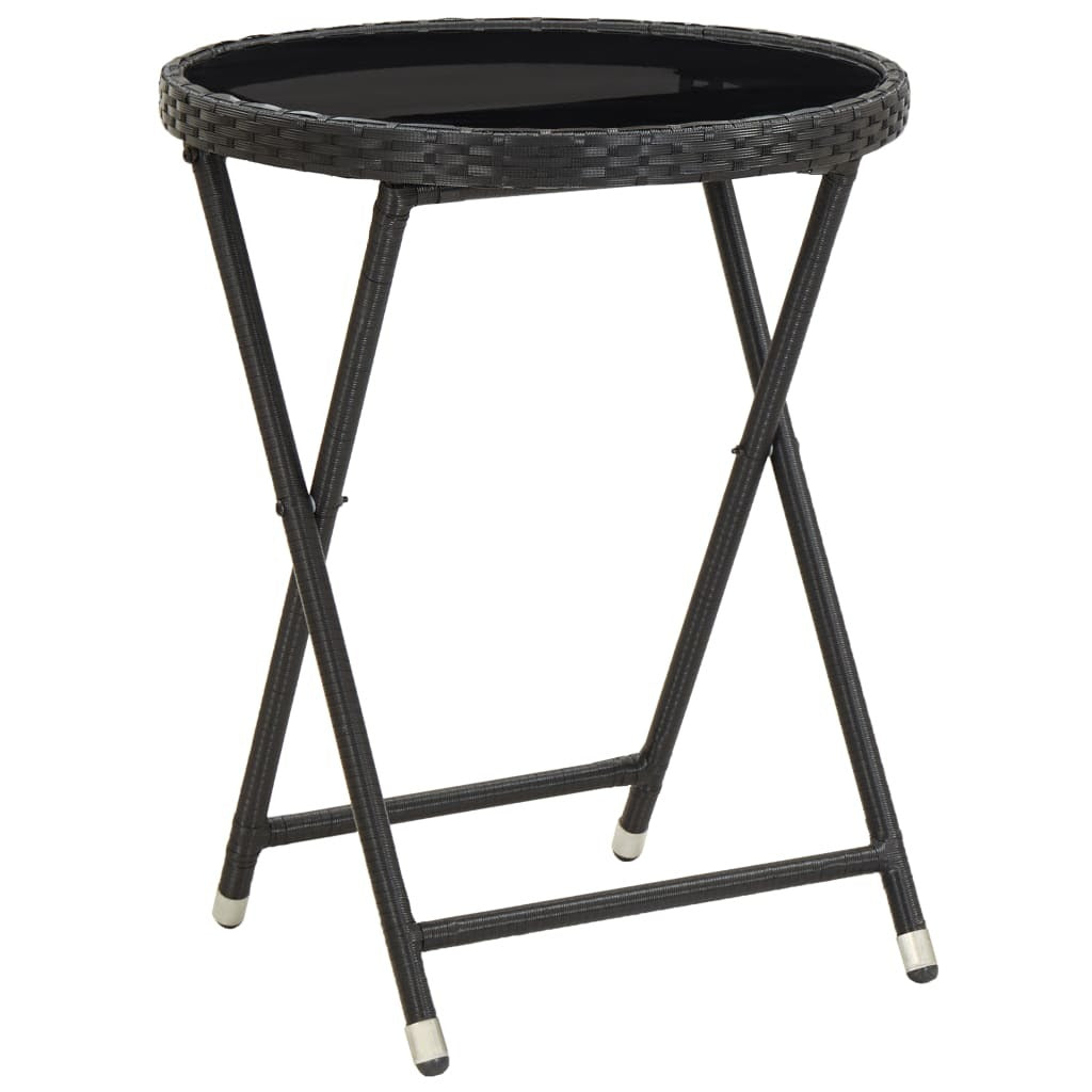 Tea Table Black 23.6" Poly Rattan and Tempered Glass