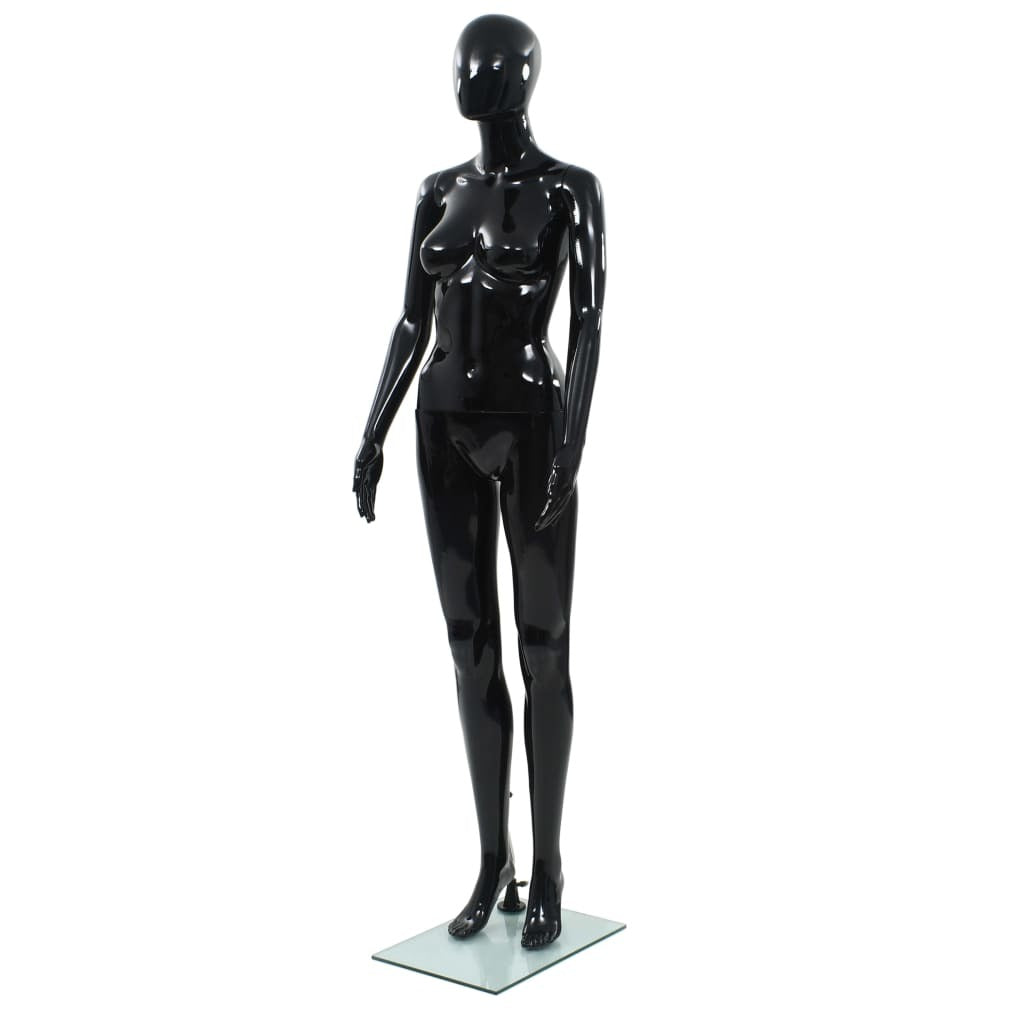 Full Body Female Mannequin with Glass Base Glossy Black 68.9"