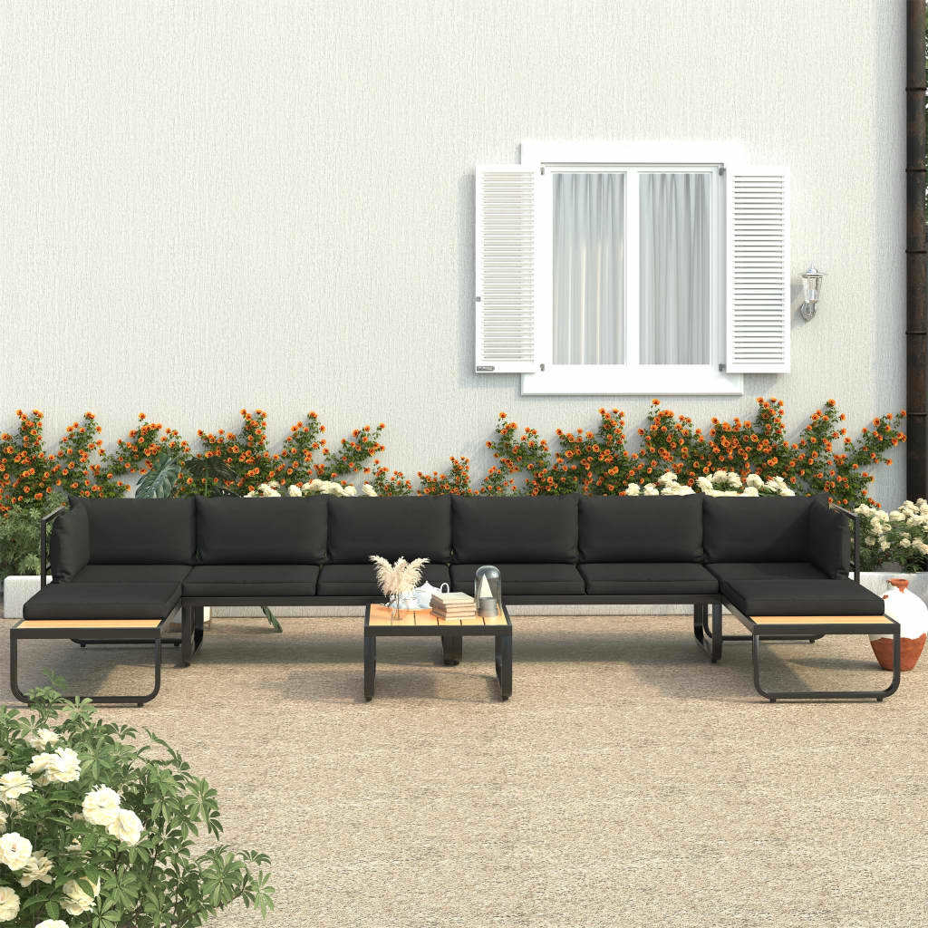 5 Piece Patio Corner Sofa Set with Cushions Aluminum and WPC