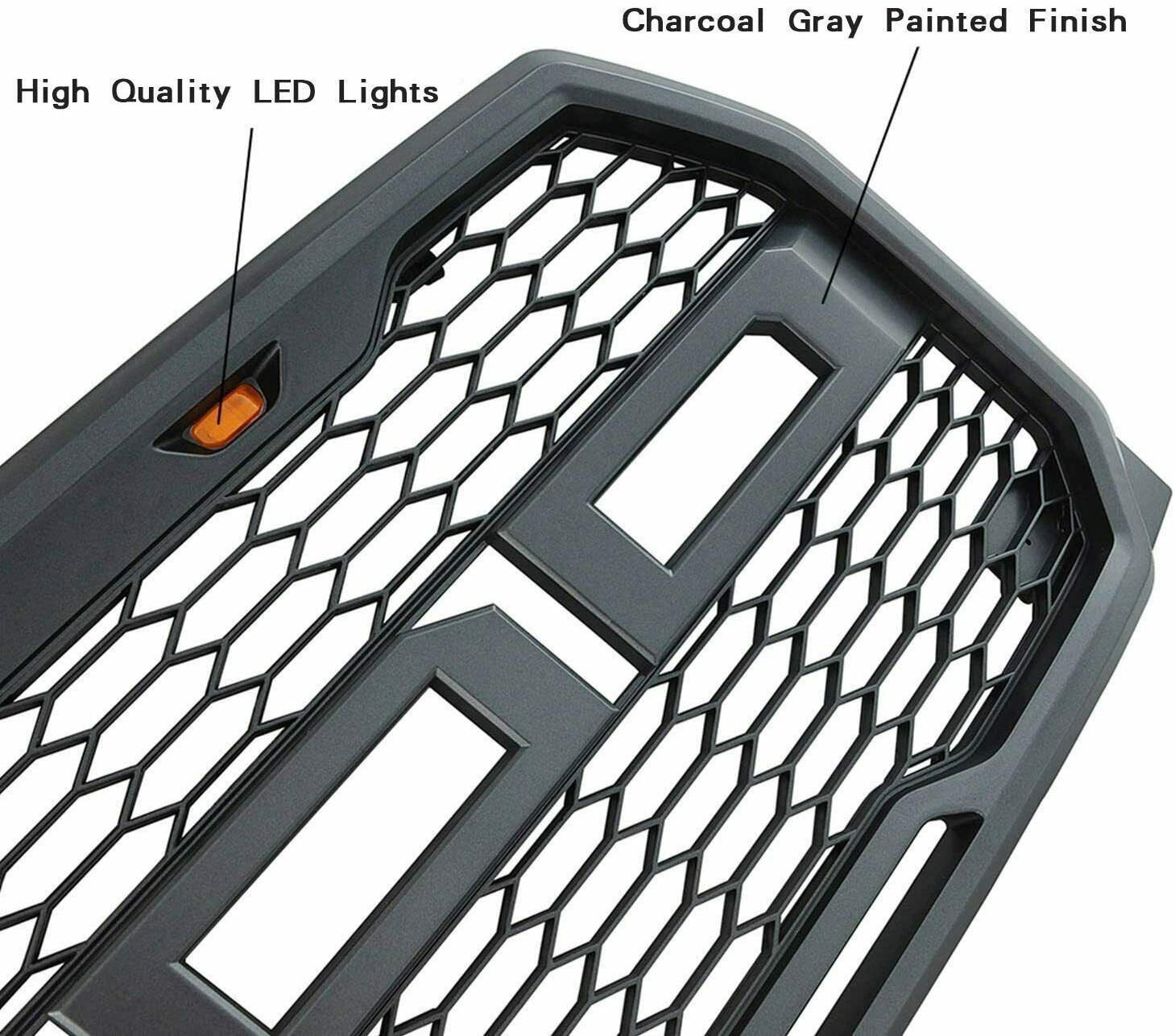 For 2009-2014 Ford F150 Raptor Style Conversion Front Hood Grille With LED Lights