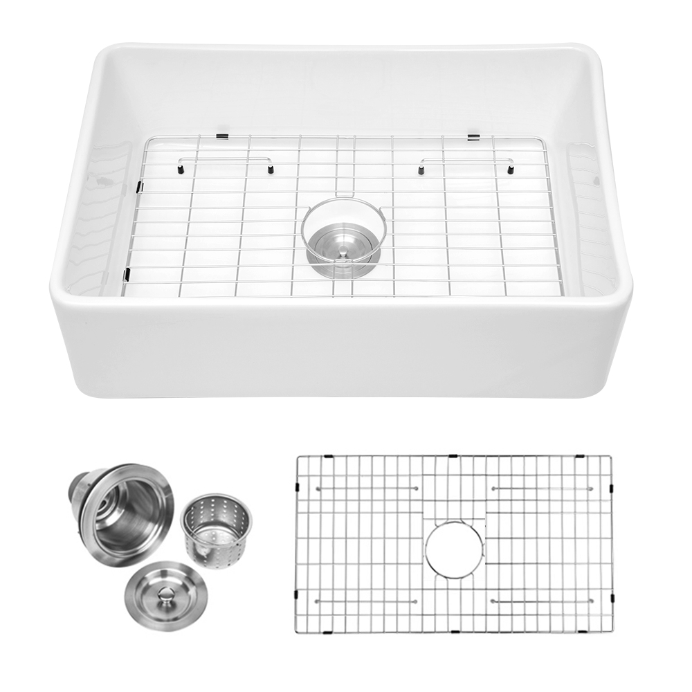 Logmey Farmhouse Sink White Apron Front Ceramic Porcelain Fireclay Farm Kitchen Sink Basin