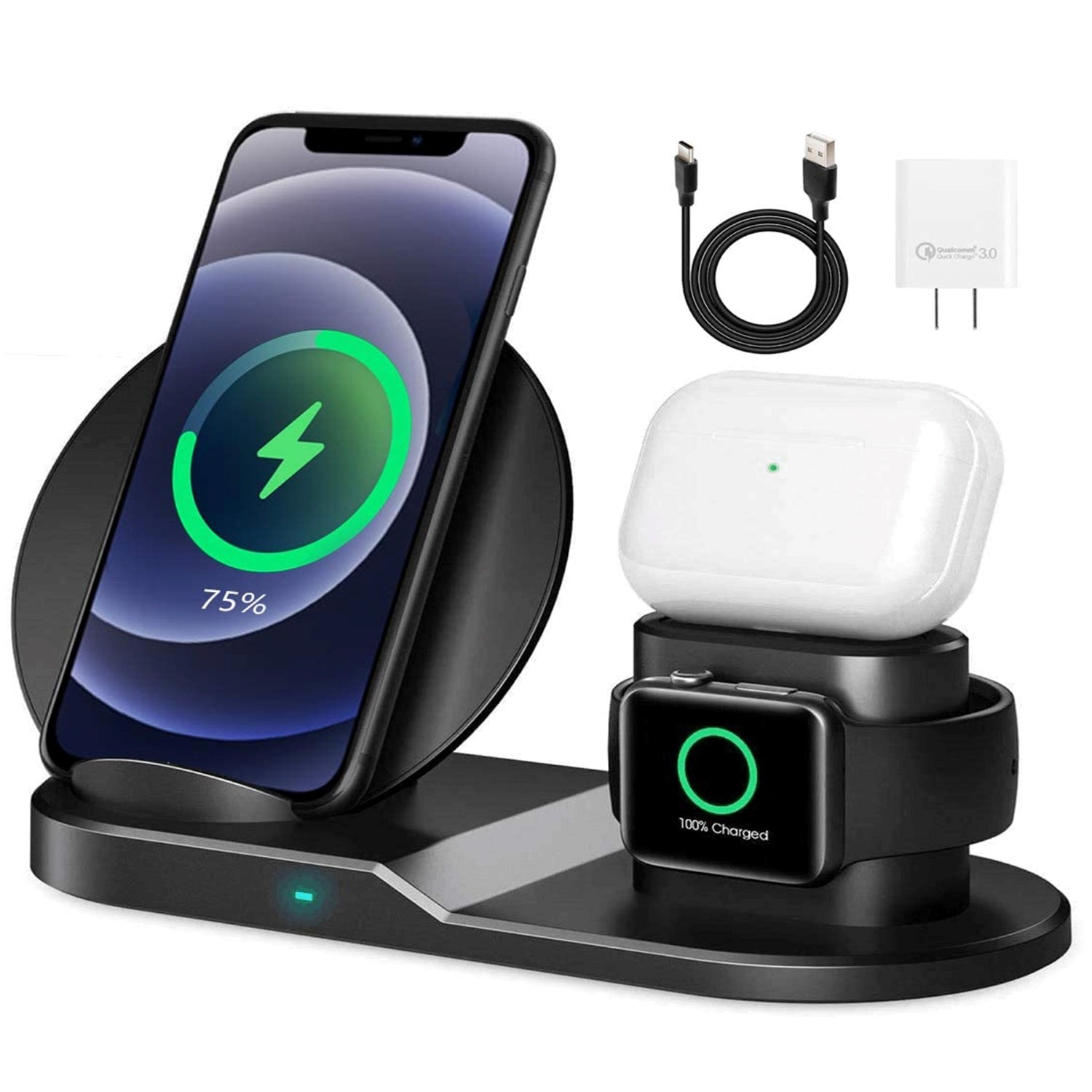 Wireless Charger 3 in 1 10W / 15W Qi Fast Charging Pad Dock Station Travel Chargers for Multiple Devices for iPhones, Android, Galaxy S- Series, Watch, Earbuds - 5 Core WCR 3