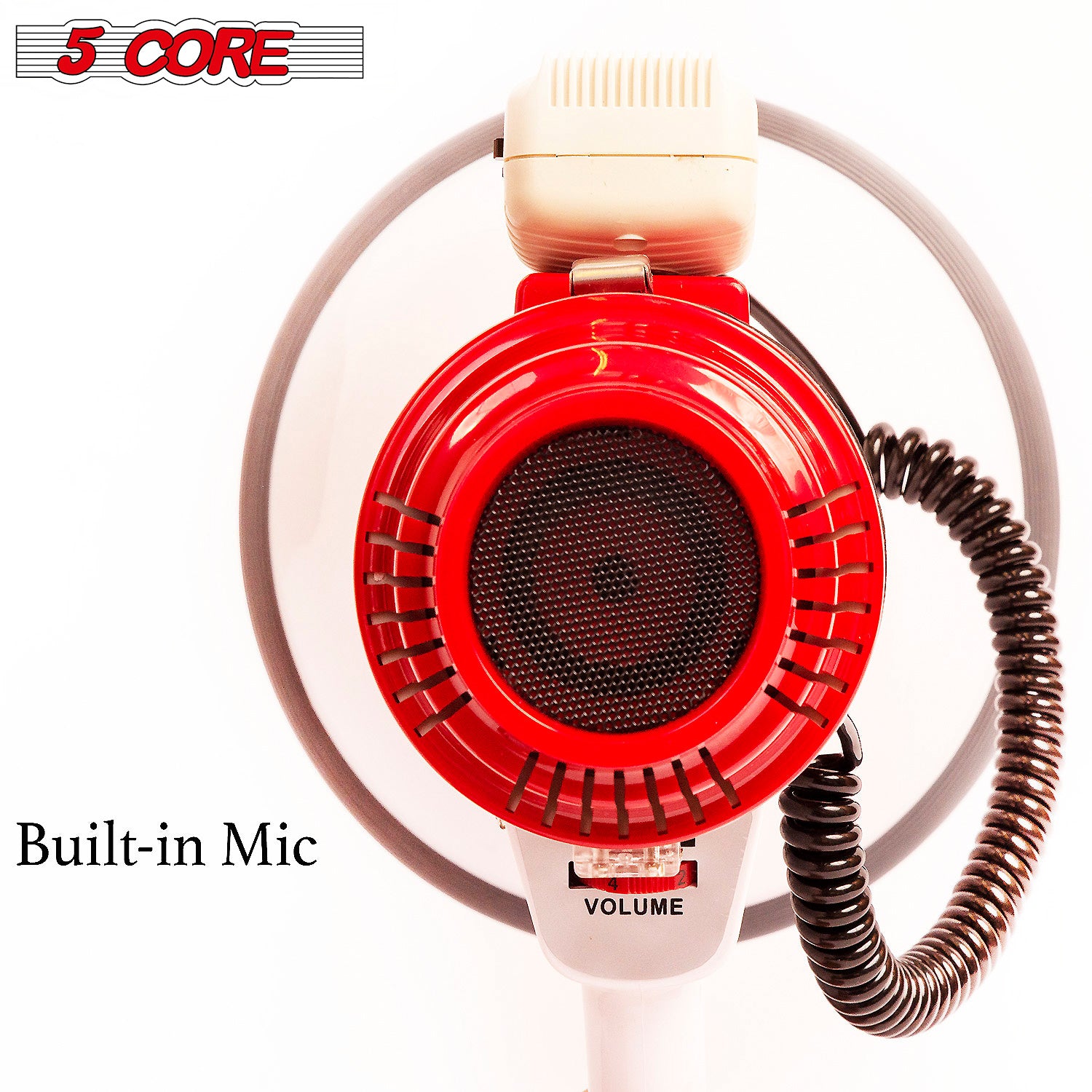 5 CORE Megaphone Bull Horn 60W Loud Siren Noise Maker Professional Bullhorn Speaker Rechargeable w Handheld Mic Recording USB SD Card Adjustable Volum